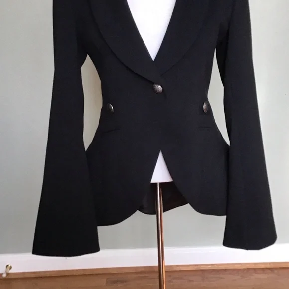 Union of Angels Black 100% Wool Fitted Blazer S - Picture 3 of 7